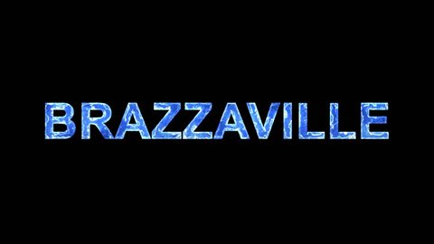 Blue lights form luminous capital name BRAZZAVILLE. Appear, then disappear. Electric style. Alpha channel Premultiplied - Matted with color black
