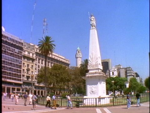 ARGENTINA, 1998, Plaza del Mayo, small obelisk, people, Buenos Aires,