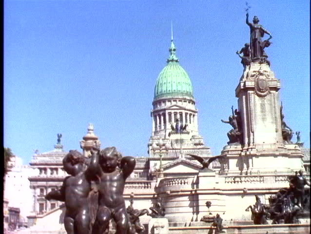ARGENTINA, 1998, Congress of wide shot, statues in foreground, Buenos Aires,