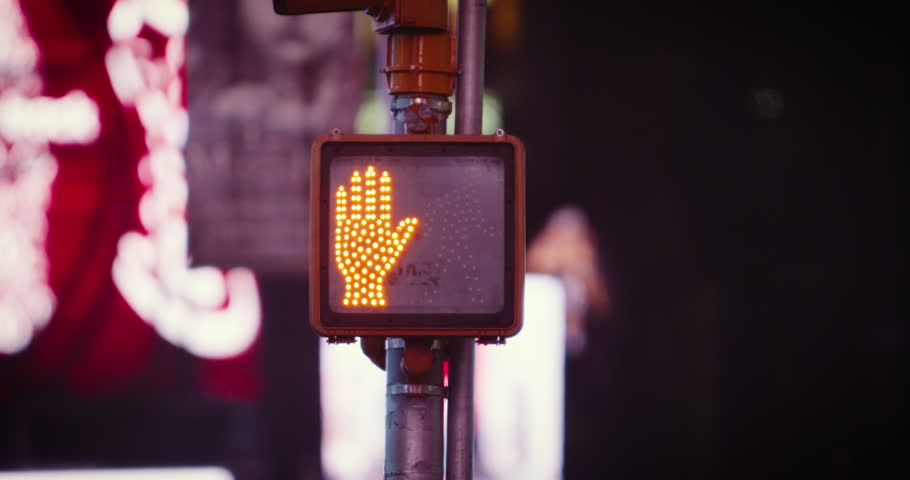 Pedestrian traffic light close up in New York City at night Royalty-Free Stock Footage #1010357009