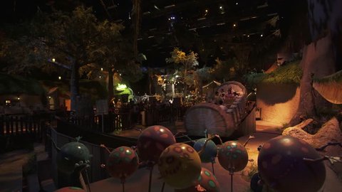 Dubai, UAE - April 01, 2018: Territory of the amusement Shrek in DreamWorks in Motiongate at Dubai Parks and Resorts stock footage video