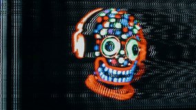 freaky monster UV fluorescent scary mask with headphones. this version has intentional overlayed video distortion and glitch effects