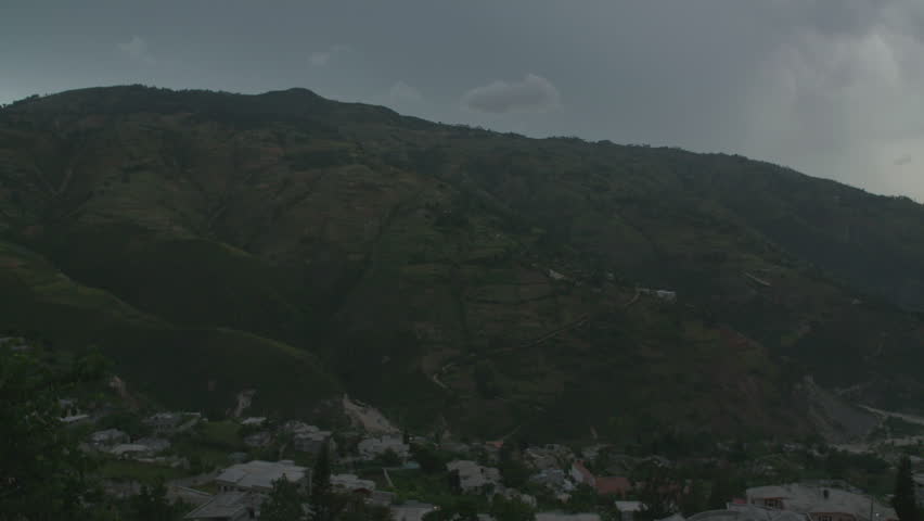 Beautiful Valley Near Port-au-Prince With Houses and Farms, Wide Shot Pan Right To Beautiful Sky