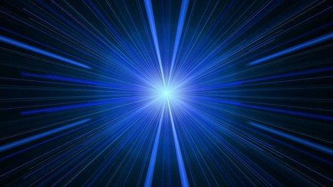 Blue twinkling light streaks in perspective stretching off to infinity, rays of light. Burst of light, abstract illustration, animation, seamless loop