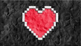 stop motion clay made pixel heart shape cartoon handmade like animation seamles loop - new quality romantic wedding symbol video footage
