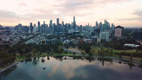 Melbourne Australia Skyline Aerial View at sunset