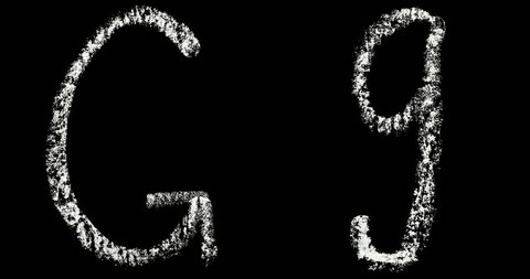 f, g, h, i, j, k, handwritten white chalk letters isolated on black background animation, hand-drawn chalk font, stock video in 4k resolution