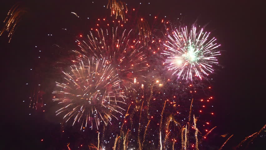 Professional video of fireworks show in 4K slow motion 60fps Royalty-Free Stock Footage #1010406992