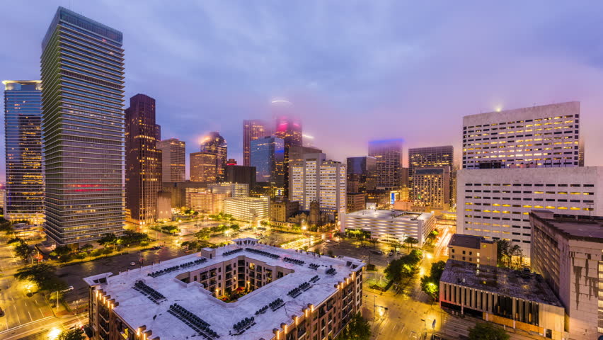 Houston, Texas, USA downtown cityscape time lapse.