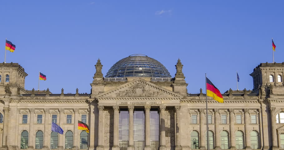 Berlin cityscape daylight Timelapse at Reichstag (German Parliament Building), Berlin, Germany, 4K