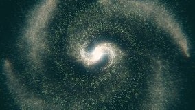 Galaxy in Deep Space. Spiral galaxy, animation of Milky Way. Flying through star fields and nebulas in space, revealing a spinning spiral galaxy