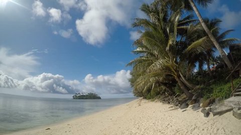 Landscape view of Rarotonga Island from Muri Lagoon in Rarotonga, Cook Islands. No people. Copy space