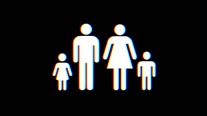 full family symbol glitch screen distortion display animation seamless loop background - New quality universal close up vintage dynamic animated colorful joyful cool nice video footage