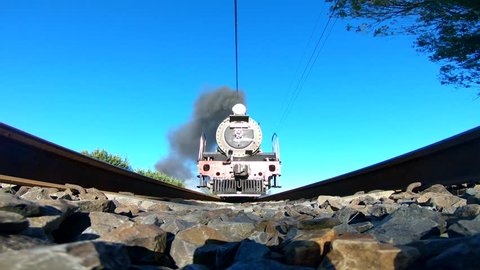 Steam Train rides over camera - 2K 59fps