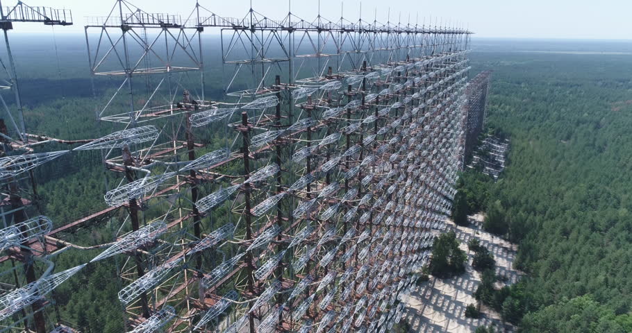 Aerial shot of Duga horizon radar system - June 2017: Ukraine, Chernobyl