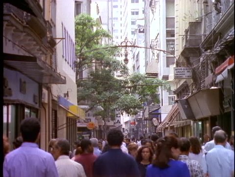 BRAZIL, 1998, Rio de Janerio, downtown business district, crowd, pedestrian mall