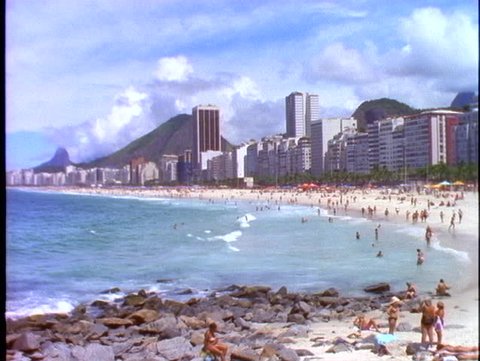 BRAZIL, 1998, Rio de Janeiro, classic shot of Copacabana, beach, crowds and skyline
