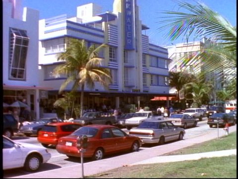 MIAMI, 1998, South Beach in , Miami Beach, art deco Colony Hotel with traffic