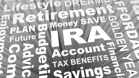 IRA Individual Retirement Account Savings Plan Word Collage 3d Animation