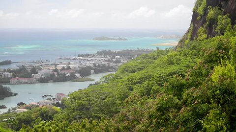 Mahe' homes and mountains, aerial view of Seychelles.