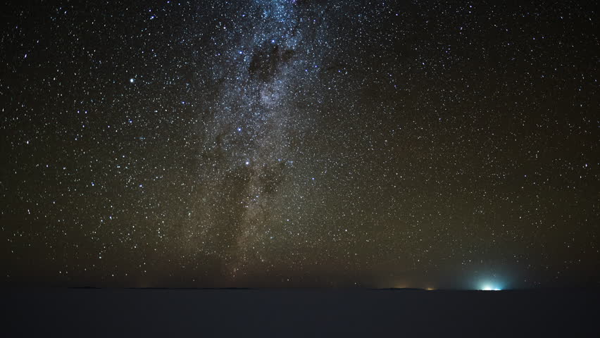 Starry sky timelapse over the salt flat of Salar de Uyuni, Altiplano, Bolivia. Clip version with more sky and less of ground.