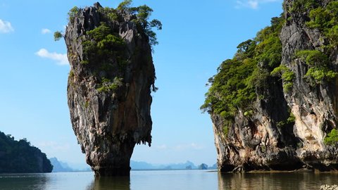James bond island, Phang-nga bay, Perfect zoom frame of Time Lapse, Thailand nature. Asia travel photography of James Bond island in Phang Nga bay. Thai scenic exotic landscape of tourist destination.