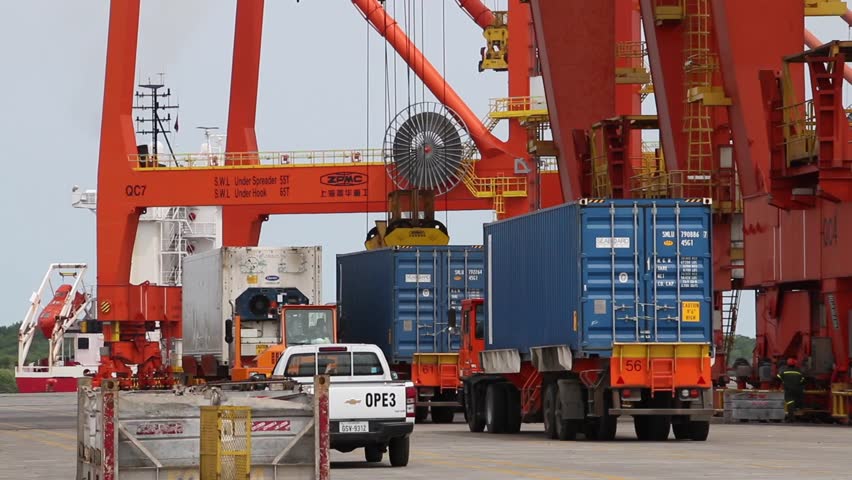 Guayaquil-Ecuador, 04-04-2018 Container Terminal from the water side on April 4, 2018 in Guayaquil. This particular terminal is main trading port in Ecuador | Shutterstock HD Video #1010478113
