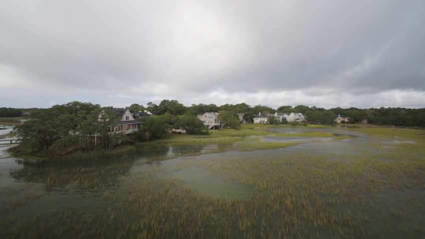 South Carolina Charleston Westchester Aerial v29 Flying low over neighborhood with cul de sac detail 10/17
