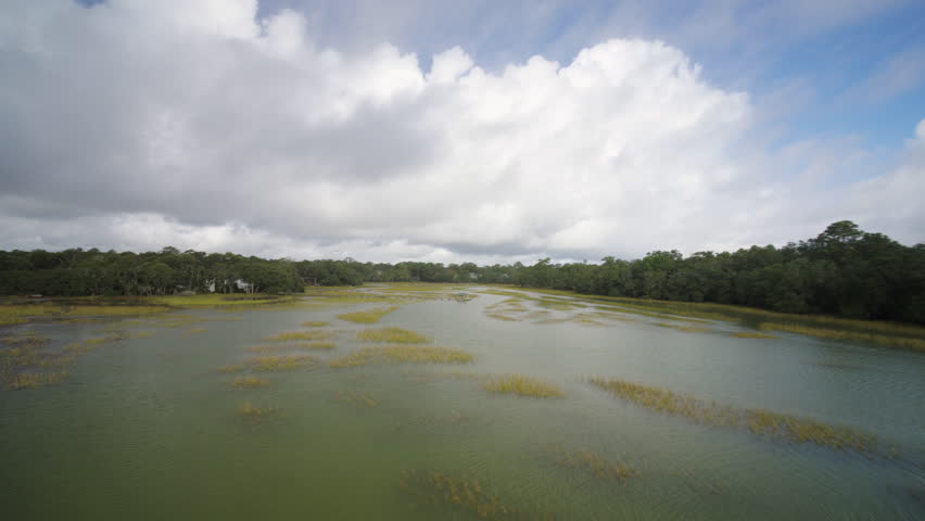 South Carolina Charleston Westchester Aerial v27 Flying low over neighborhood waterway 10/17