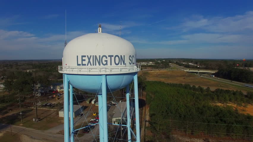 Slow flight with Lexington South Carolina Water Tower showing I-20