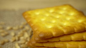 Rotation of homemade wheat cracker, close-up, 4K