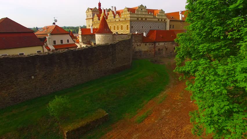 The castle Horsovsky Tyn founded in the half of the 13th century.Czech Republic. Aerial view of a landmark in Czech Republic.