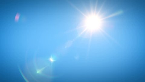 Beautiful Bright Sun Shining Moving Across the Clear Blue Sky in Time-Lapse. 3d Animation with Flares. Nature and Weather Concept. 4k UHD 3840x2160.