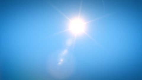 Beautiful Bright Sun Shining Moving Across the Clear Blue Sky in Time-Lapse. 3d Animation with Flares and Long Rays. Nature and Weather Concept. 4k UHD 3840x2160.