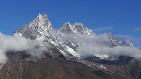 Magnificent view of Khumbila peak (5,761m) in Nepal, Himalaya mountains. Time lapse.