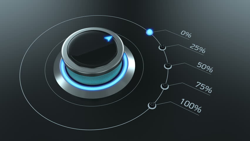 Futuristic switch knob rotating from zero to 100 percent, device, technology
