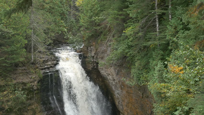 Tilt down view of Miners Falls in Pictured Rocks National Lakeshore, near Munising, Michigan.