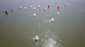 Drone view of sailboats sailing off the Brittany coast France