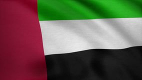 UAE Flag of Dubai, Abu Dhabi and the United Arab Emirates. UAE Close up waving flag. Seamless Looping Animation