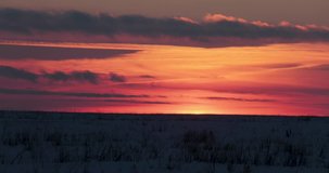 sunset in the winter field video 4k
