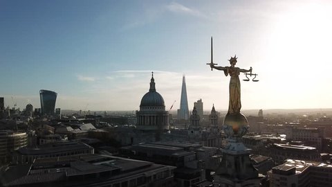 Aerial view London skyline panorama sunshine drone shot