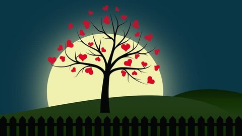 Animation of a tree in which flowers are hearts