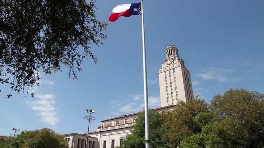 University of Texas Campus Texas Flag and Clock Tower