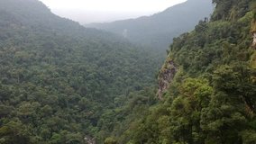 Waterfall from headwater on the top of mountain deep forest, at countryside Boloven, Laos. video top view