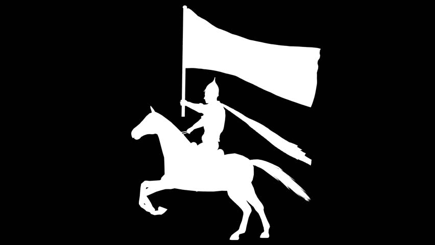 Silhouette of a rider with a flag. Alpha channel. Alpha matte. FullHD.