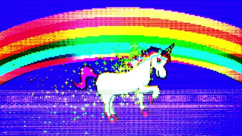 Flickering glitch retro style unicorn pixel art 