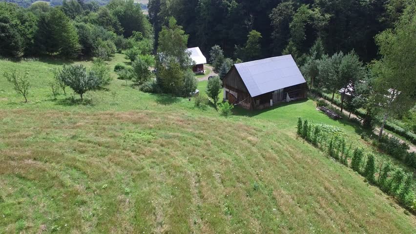 Aerial of Village Houses on Forest Hills in Summer