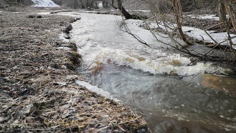 thaw and river movement in spring slow motion video
