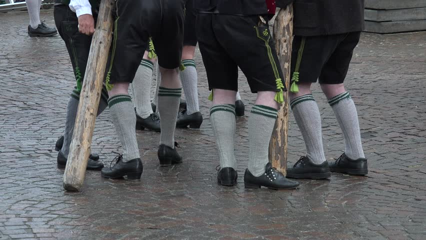 PFULLINGEN/Germany,April 30-2018,Maypole festival preparations, traditional maypole 
is being set up by the local Echaztaler folklore club during the typical May Day festival

