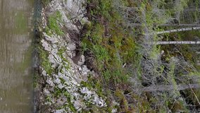 Vertical video. The rocks, the river Serga, Urals, Russia